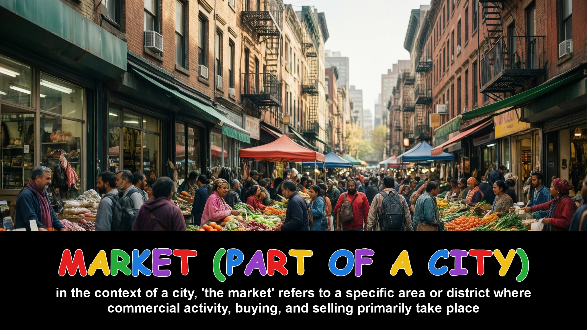 English Illustration for market (part of a city)